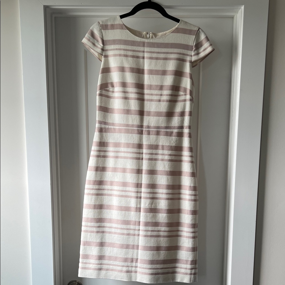 J. Crew White and Pink Striped Sheath Midi Dress